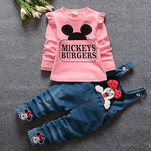 Disney Baby Toddler Girls Suspender Pants+Top 2 Pcs Clothes Sets Kids Children Clothing Outfits Mickey Costume 1-4 Years