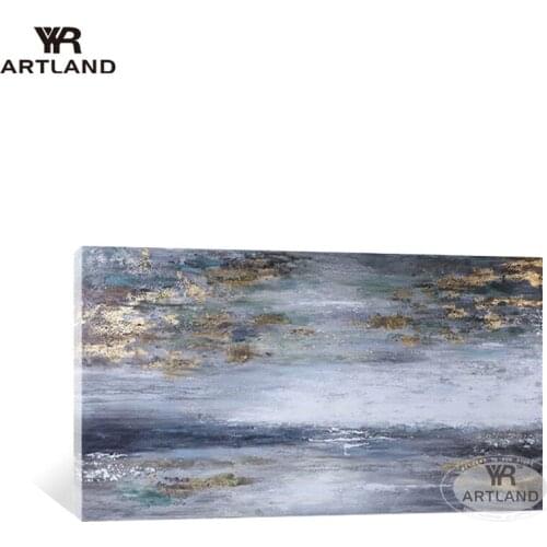 Decoracion hogar moderno horizontal picture for wall Hand drawn acrylic gold foil oil painting on canvas for living room bedroom