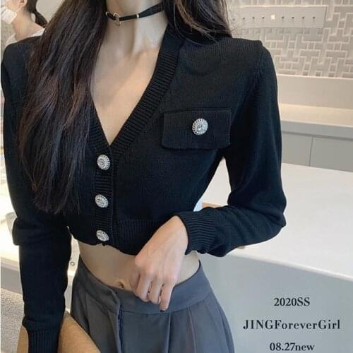 Woman Sweaters Cardigan Sexy V-neck Knitted Cardigan Autumn Loose Western Style Cropped Long Sleeves Top Sueters De Mujer