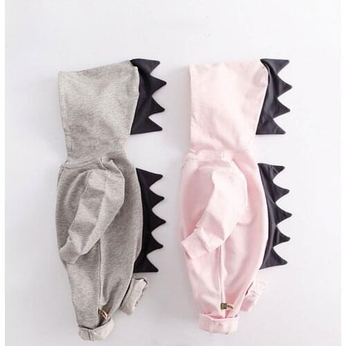 Unisex Rompers Baby Dinosaur Hooded Jumpsuit Solid Color Grey Newborn Baby Boys Girls Unicorn Zipper Long Sleeve Hoodie Romper