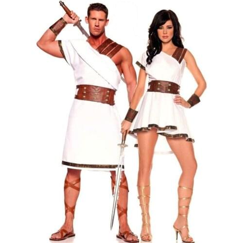 Roman warrior Couples Costume Halloween Medieval Greek Mythology Olympus Zeus Toga God Goddess Cosplay Dress