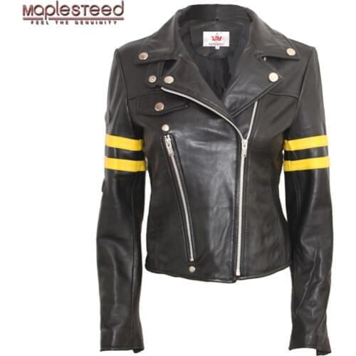 MAPLESTEED Womens Leather Jacket Brand Women Real Sheepskin Jackets Black Slim Female Genuine Leather Coat Biker Jacket M114