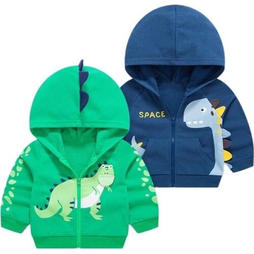 Boys Jackets Spring Autumn Childrens Clothing Fashion Cartoon Dinosaur Hooded Cotton Cute Korean Style Kids Tops For 2-8y Boy