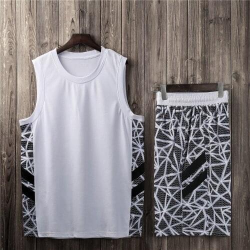 L006 Colorful Sports Set Male Sleeveless O Neck Plain Basketball Jerseys Patterned Side Panels Plus Printed Shorts With Pockets