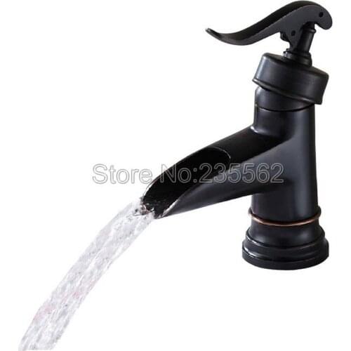 Black Oil Antique Brass Bathroom Single Handle Waterfall Spout Faucet Bathroom Basin Mixer Sink Taps lnf298