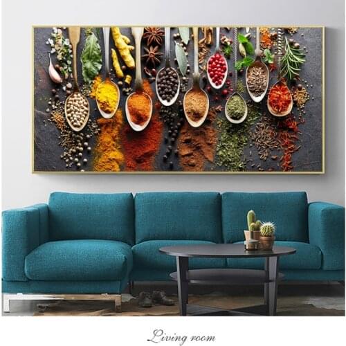 Spoon Grains Spices Posters and Prints on Canvas Restaurant Wall Decor Scandinavian Wall Art Pictures for Kitchen Room Decor