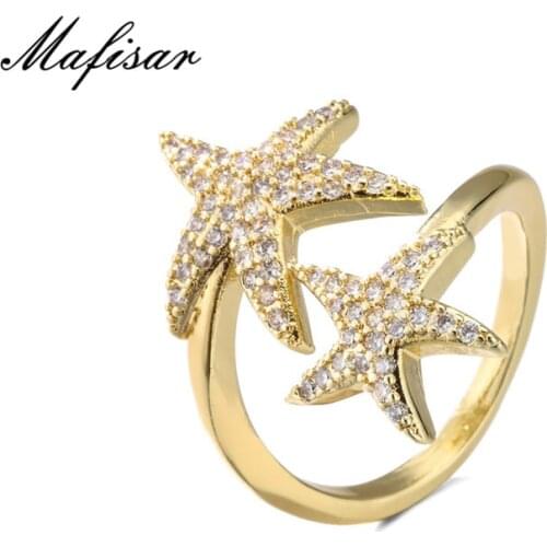 Mafisar Colourful AAA Cubic Zircon Starfish Ring For Women Girl Gold Color Female Wedding Ring Engagement Jewelry Gift
