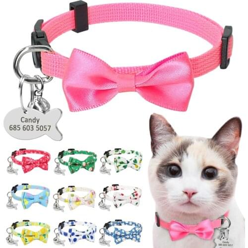 Cute Cat Collar Personalized Cat Quick Release ID Collars with Bell Custom Pet Accessories Necklace Adjustable For Cats Kitten