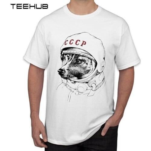 TEEHUB Fashion space traveler Design Laika Print Men T-Shirt Short Sleeve Funny T Shirt Casual Men Cool Tee