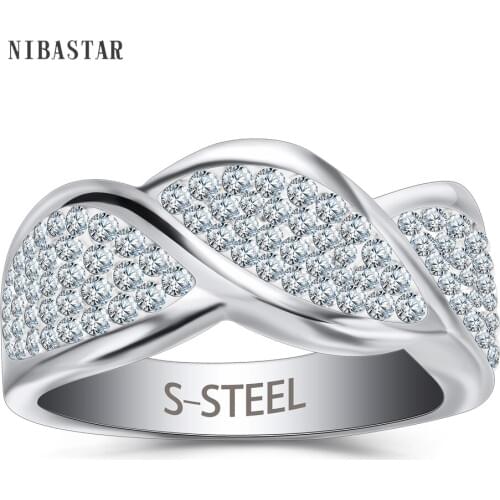 Fashion Clear Crystal Ripple Shape Jewelry Wedding Rings Romance Women Stainless Steel Jewelry Engagement Ring