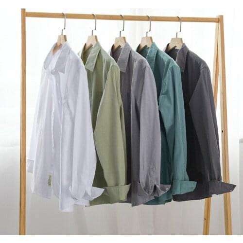 2021 Spring And Autumn New Mens Cotton Long-sleeved Shirt Business Casual Trend All-match Solid Color Top Male Brand Clothes