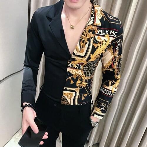 2021 hot-sale Fashion mens spring slim fit long leisure sleeve shirt/Male match colors printing Casual business shirt