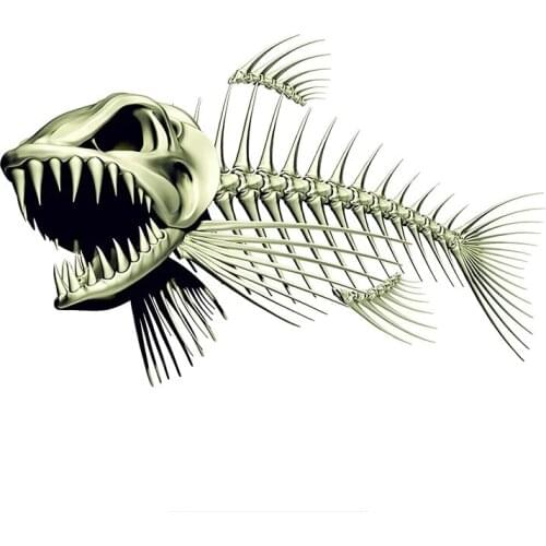 S50171#13/15/17CM Personality PVC Decal Scary Skeleton Fish Car Sticker on Motorcycle Laptop Decorative Accessories
