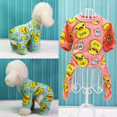 2020 New Lovely Dog Yellow Duck Print Pajamas Warm Clothes Chihuahua Pet Puppy Clothing for Dog Jumpsuit