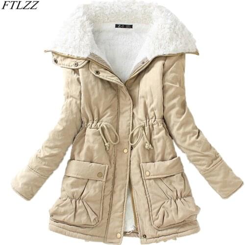 FTLZZ New Winter Parkas Women Slim Cotton Coat Plus Size 3XL Thickness Casual Overcoat Medium Long Wadded Snow Outwear