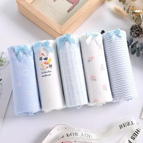 2020 new girls underwear 5pc/lot lace cotton low waist lovely print briefs young girl panties Teenager blue hot sales