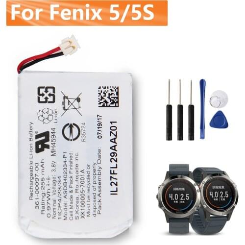 Original Replacement Battery 361-00097-00 For Garmin Fenix 5 Fenix 5S 361-00096-00 Rechargable Battery 255mAh With Free Tools