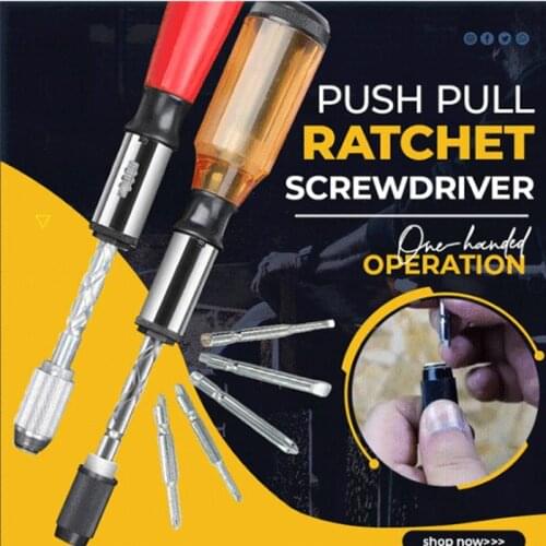 Push-Pull Ratchet Screwdriver Adjustment Spiral Ratchet Screwdriver with 5 Replaceable Heads