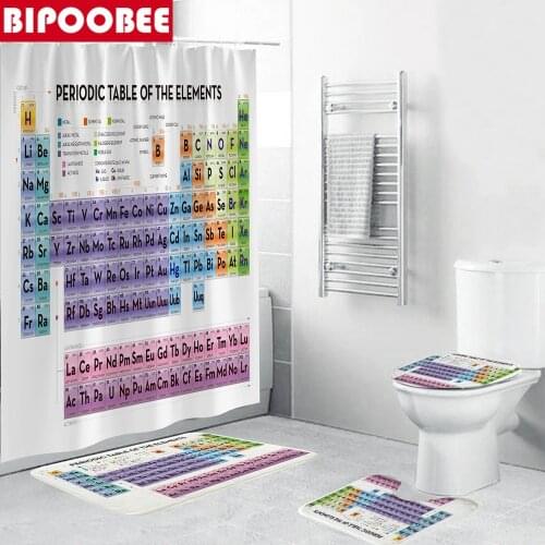Periodic Table of Elements Print Pattern Shower Curtain Bathroom Curtains Toilet Lid Cover Pedestal Non-slip Carpet Bath Mat Set
