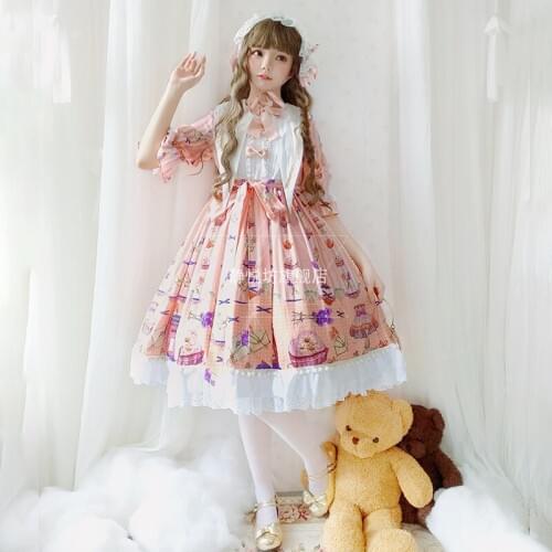 Palace princess sweet lolita dress vintage lace bowknot navy collar printing high waist victorian dress kawaii girl loli cos
