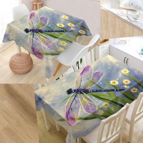 Custom Dragonfly Table Cloth Oxford Fabric Rectangular Waterproof Oilproof Table Cover Family Party Tablecloth