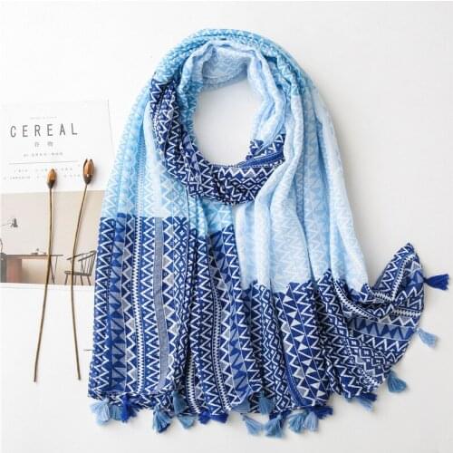 2020 New Geometry Print Tassel Scarf Shawls Long Soft Beach Cotton Geometric Print Head Wrap Hijab Scarves 2 Color Free Shipping