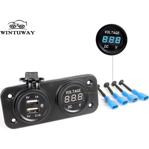 Blue LED Dual 2 USB Port Charger Plug Digital Voltmeter Car Cigarette Lighter Socket Waterproof 3.1A 2.1A Car Motorcycle 12V 24V