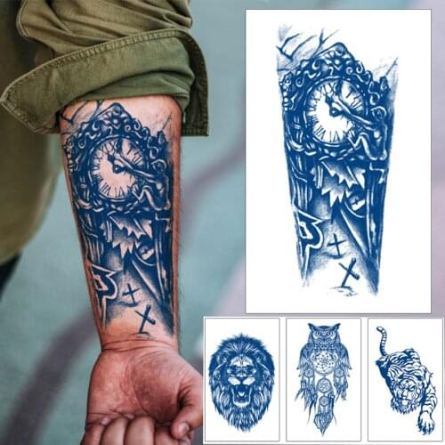 Juice Ink Lasting Waterproof Temporary Tattoo Sticker Lion Cross Wings Tattoos Peacock Totem Body Art Mechanical Arm Fake Tatoo