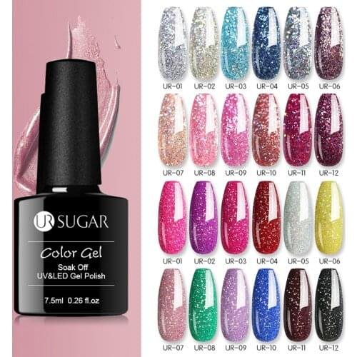 UR SUGAR 7.5ml UV Gel Polish Glitter Sequins Platinum Gel Polish Soak Off UV Gel Varnish Semi Permanent Nail varnish