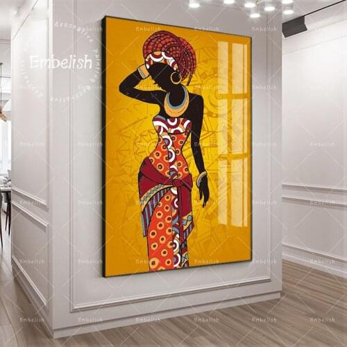 Embelish 1 Pieces Hand Draw Beautiful African Woman Modern Home Decor Pictures For Living Room Wall Posters HD Canvas Paintings