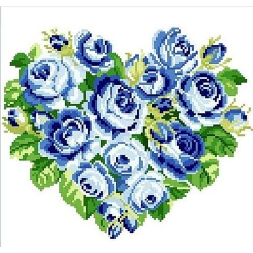 Embroidery Package Hot Sell Best Quality Cross Stitch Kits Rose Heart Blue Flower Free Shipping
