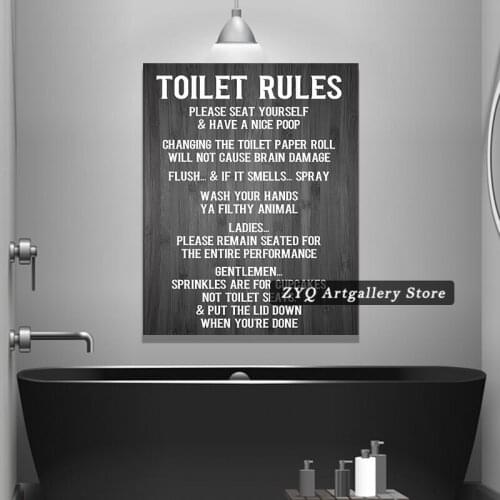Funny Toilet Rule Signs Mural Vintage Canvas Print Family Bathroom Wall Art Interior Decoration Painting