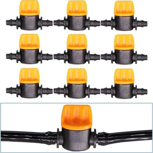 10PCS 1/4'' Barbed Mini Valve Shut Off Coupling Connectors for 4/7mm Hose Garden Water Irrigation Pipe Adaptor Greenhouse