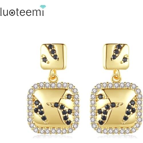 LUOTEEMI Square Drop Earrings for Women Cubic Zircon Black Crystal Trendy Fashion Jewelry Christmas Gift Boucle D’Oreille