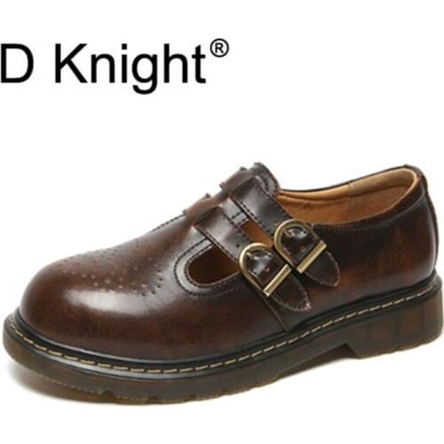 Englan Carved Oxfords Women Shoes Flats Metal Buckle Slip on Thick Sole Platform Shoes Woman Big Size Ladies Oxford Brogue Shoes