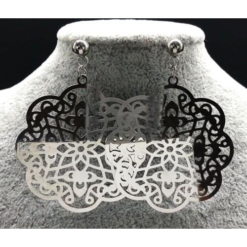 2021 Flower Stainless Steel Earrings for Women Jewelry Silver Color Big Stud Earrings Jewelry Gift pendientes mujer E1634S04