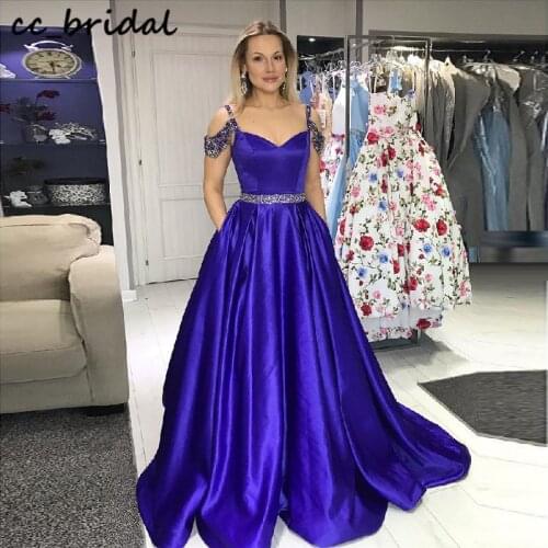 2020 Royal Blue Prom Dresses Long Shining Crystal Beading Formal Evening Party Gowns For Women Plus Size rochii robe de soiree