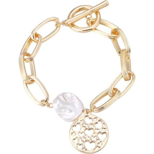 ORNAPEADIA Hot Selling Korean Bracelet for Women Baroque Pearl Simple Design Chain OT Buckle Hip Hop Wholesale Luxury Bangles