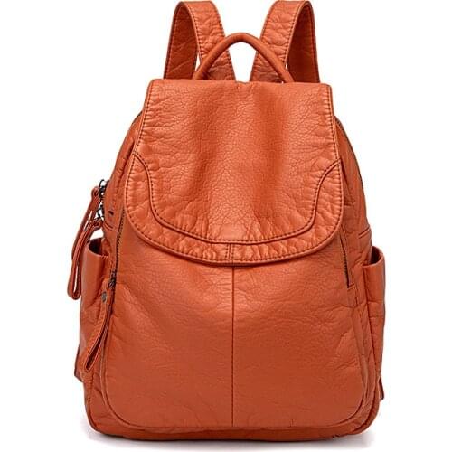 Female Small School Bags for Teenage Girls All-Match Casual Travel Bag Womens Backpack White Washed Leather Backpack