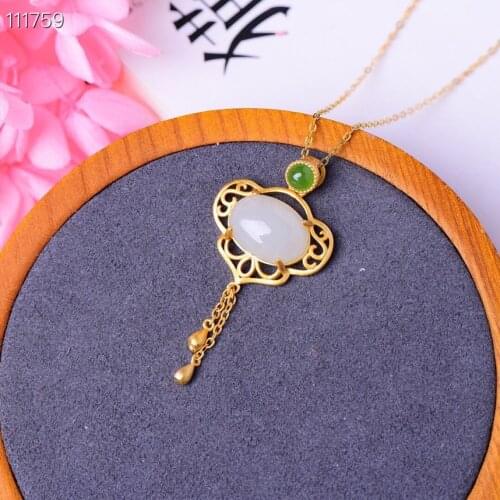Certified preppy Silver Jade Necklace S925 Sterling Silver Jade Jasper Necklace for Women Jewelry