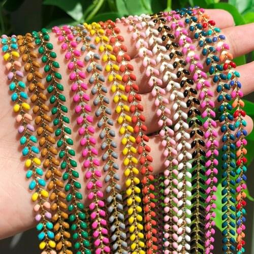 1m/lot Stainless Steel Dripping oil Leaves Connect with Enamel Chains for DIY Bracelet & Necklaces jewelry making supplies