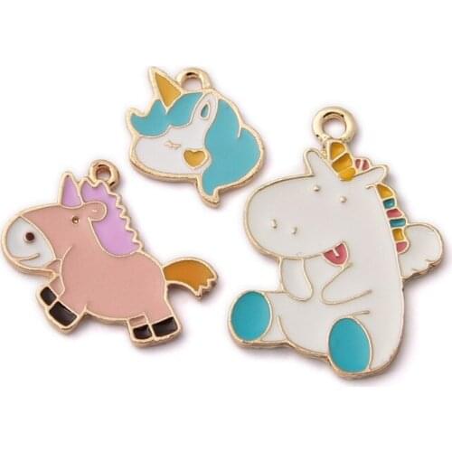 10pcs/lot Colorful Unicorn Charms Pendant Enamel Metal Small Charms Necklace Bracelet DIY Jewelry Making Accessories