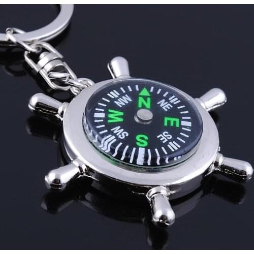 10PCS mini compass keychain Find your true north and south Direction key chains sports trinket helm Rudder key ring