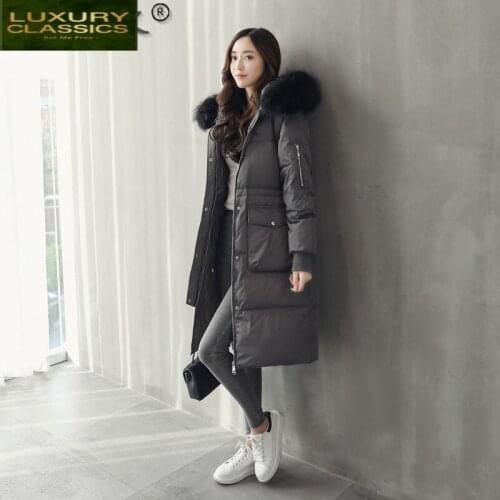 2021 Coat ZVAQS Woman Winter 80%white Duck Down Jackets Women Clothes Real Raccoon Fur Collar Parkas Female Jacket Casaco TN153