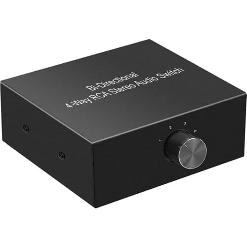 4-Way Stereo L/R Sound Channel Bi-Directional Audio Switcher, 1 in 4 Out /4 in 1 Out, Audio Switch Splitter for Speaker