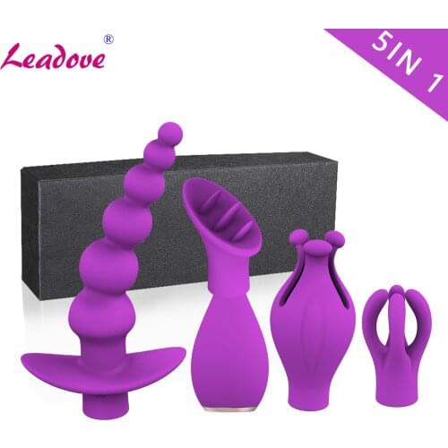 5pcs/set G Spot Vibrator Clitoral Licking Massager Vagina Stimulation 10 Mode Tongue Nipple Clit Anal Bead Plug Sex Toys ZD0370