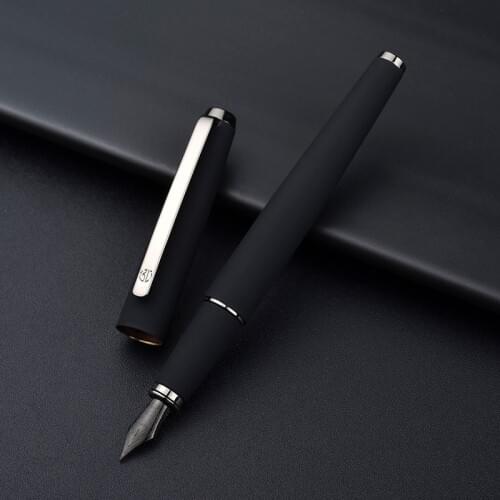 517D HongDian Matte Black ink Full Metal Silver Clip Pens Titanium Classic Fountain-Pen EF/F/Bent Nib PensSchool Office