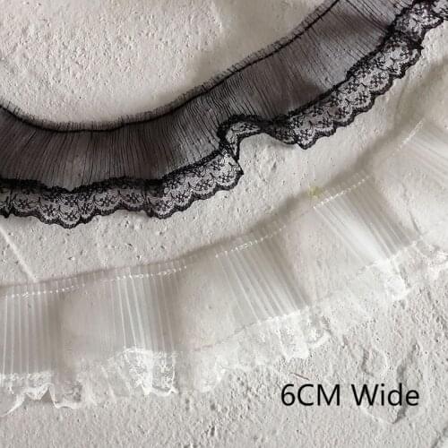 6CM Wide Tulle Lace Fabric Pleated Mesh Embroidered Fringe Elastic Ruffle Trim Stitching Wedding Veil DIY Clothing Accessories