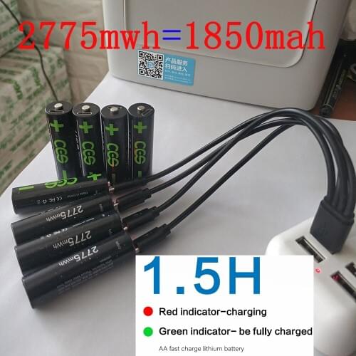 8pcs CES AA 1.5V 1850mah 1.5V AA 2775mwh li-polymer li-po USB rechargeable lithium li-ion usb battery USB cable pack