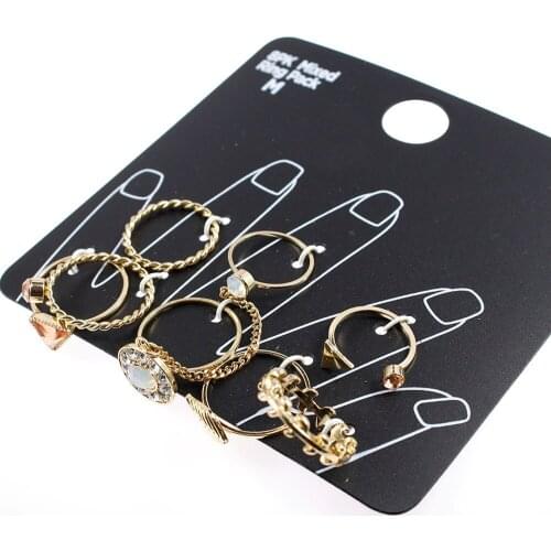 8 pcs/set Fashion Jewelry Gold Color Flower Knuckle Midi Ring Sets For Women Girl Vintage Crystal Finger Joint Ring Party Gift